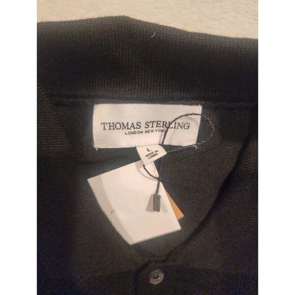 Thomas Sterling Black Polo Cartigan Shirt Sweater Short Sleeve Knit Button Up L - Picture 2 of 7